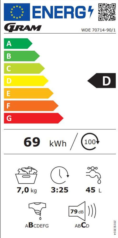 Gram vaskemaskin 7 kg WDE 70714-90/1 