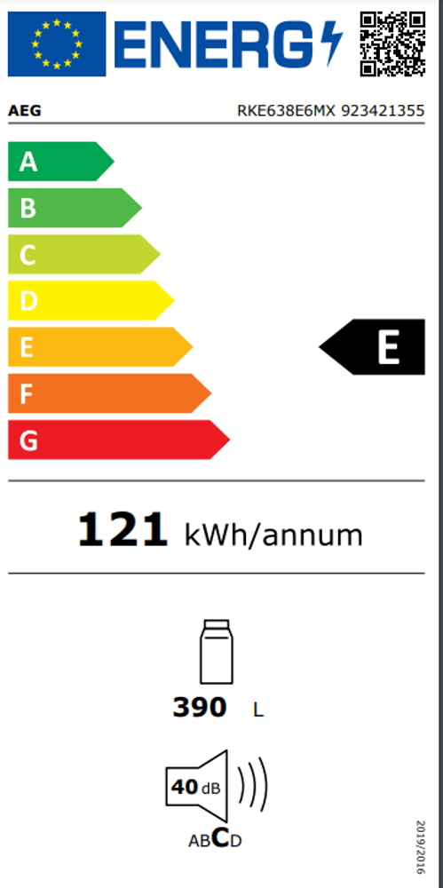 Aeg frittstående kjøleskap i rustfritt stål 186 cm RKE638E6MX