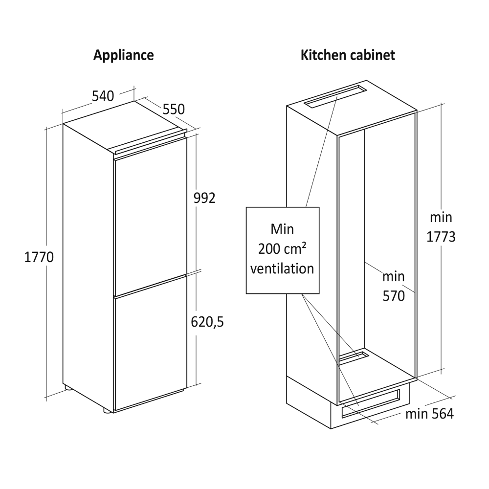 Scandomestic kombifrys- og kjøleskap hvit 178 cm CBI267NFWD