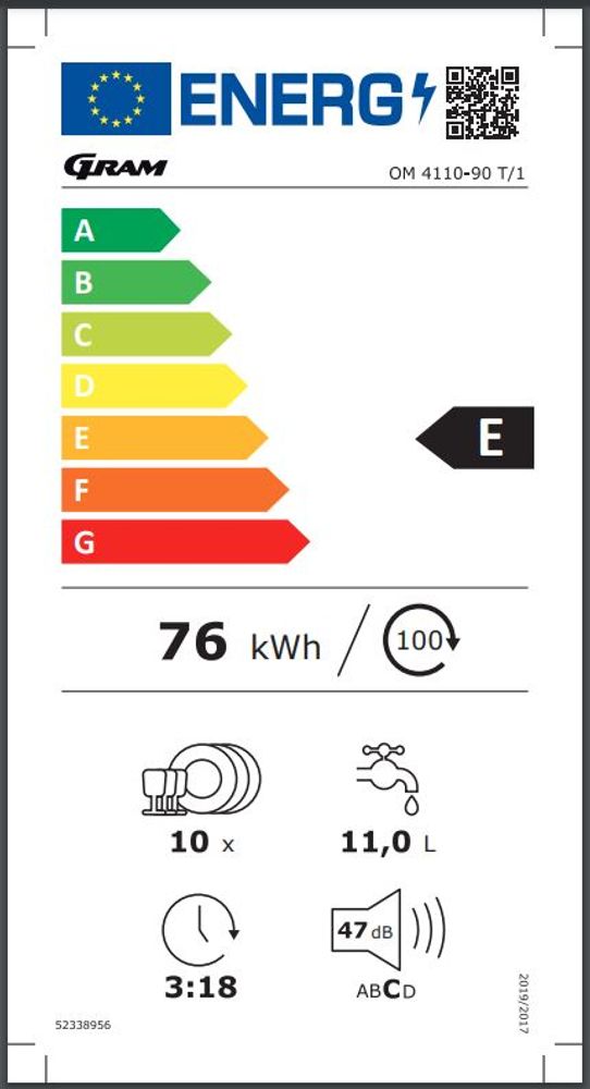 Gram oppvaskmaskin 45 cm hvit OM 4110-90 T/1 