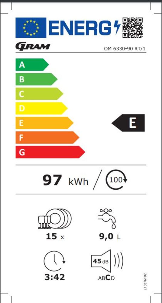 Gram oppvaskmaskin hvit 60 cm OM 6330-90 RT/1