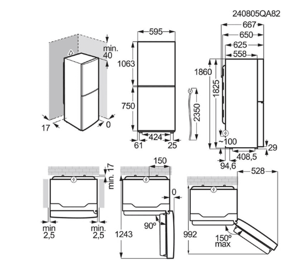 Electrolux kombiskap rustfritt stål nofrost 186 cm 230/101 L  