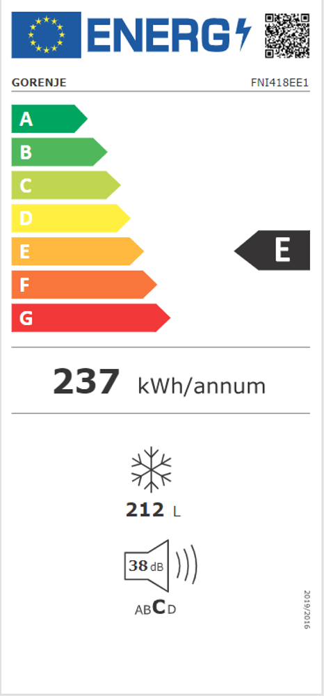 Gorenje integrert fryseskap 178 cm NoFrost FNI418EE1