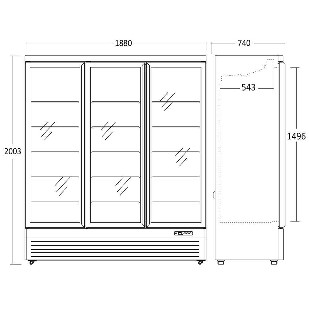 Scandomestic display kjøleskap 3 dører 188 cm bred sort DC1664BB