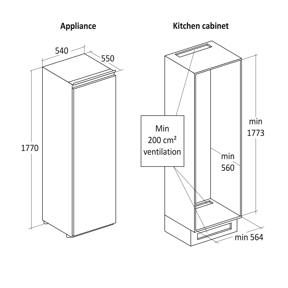 Scandomestic kjøleskap integrert hvit 179 cm RFI304WD